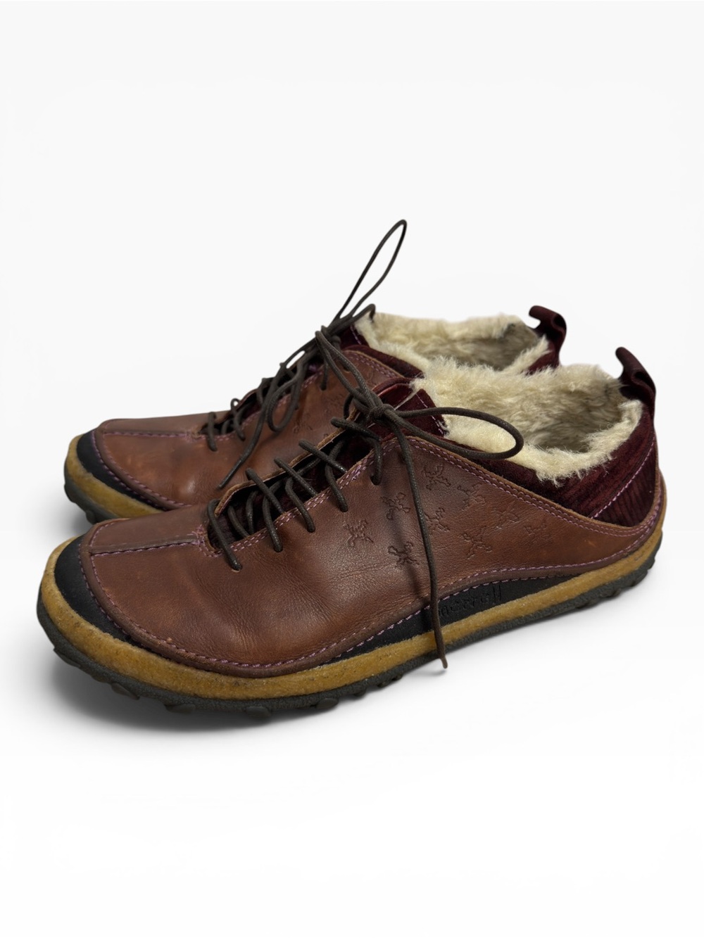 Merrell Orleans Leather Faux Fur Lined Shoes Womens 8.5 Brown Comfort Lace Up - Picture 1 of 8